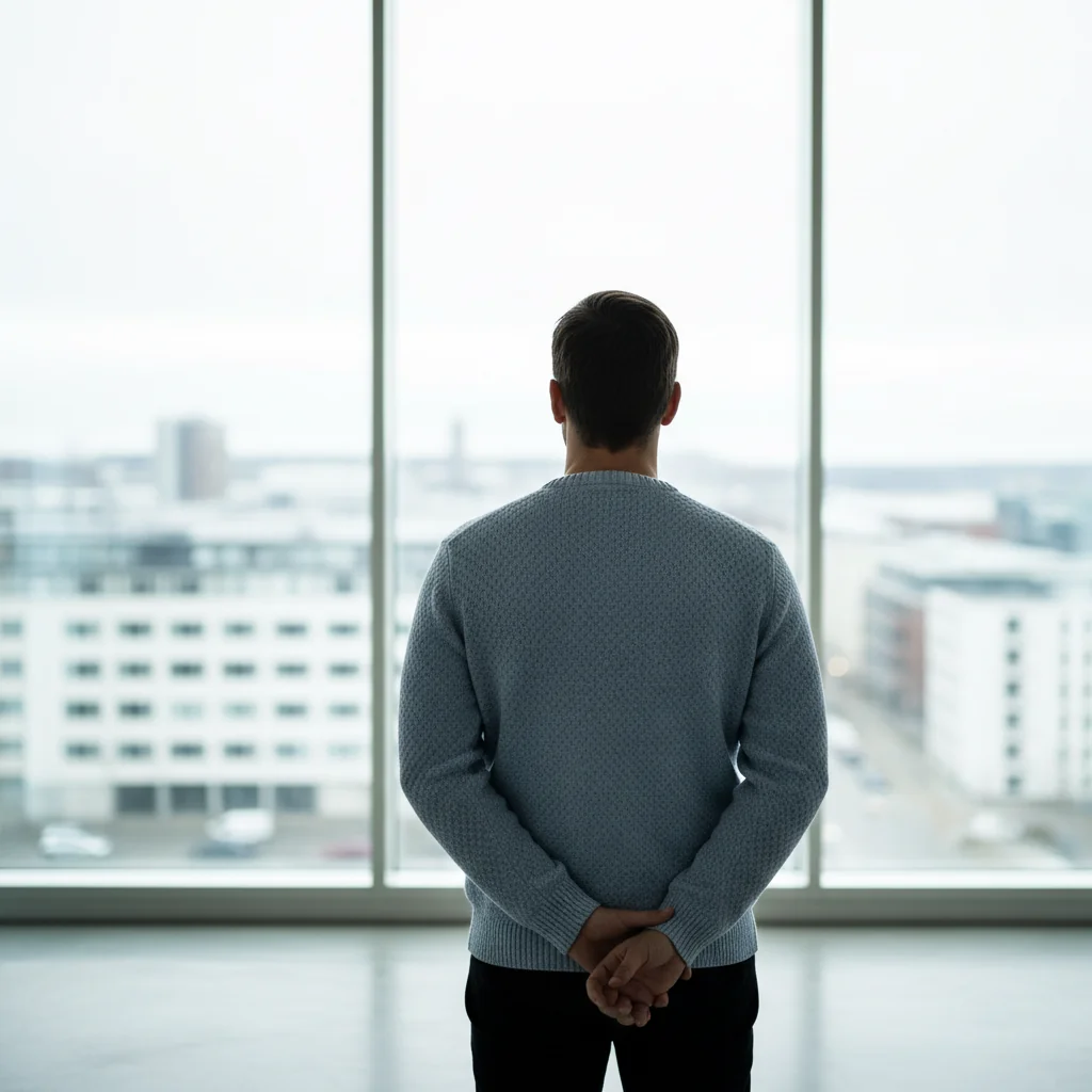 Aktiv man som blickar ut mot stadssilhuetten - naturliga ingredienser och aktiv livsstil